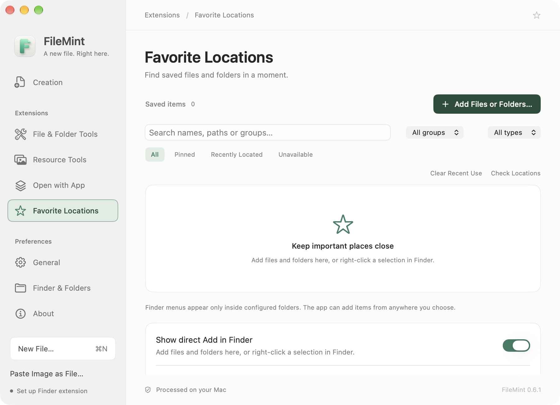 FileMint Favorite Locations manager