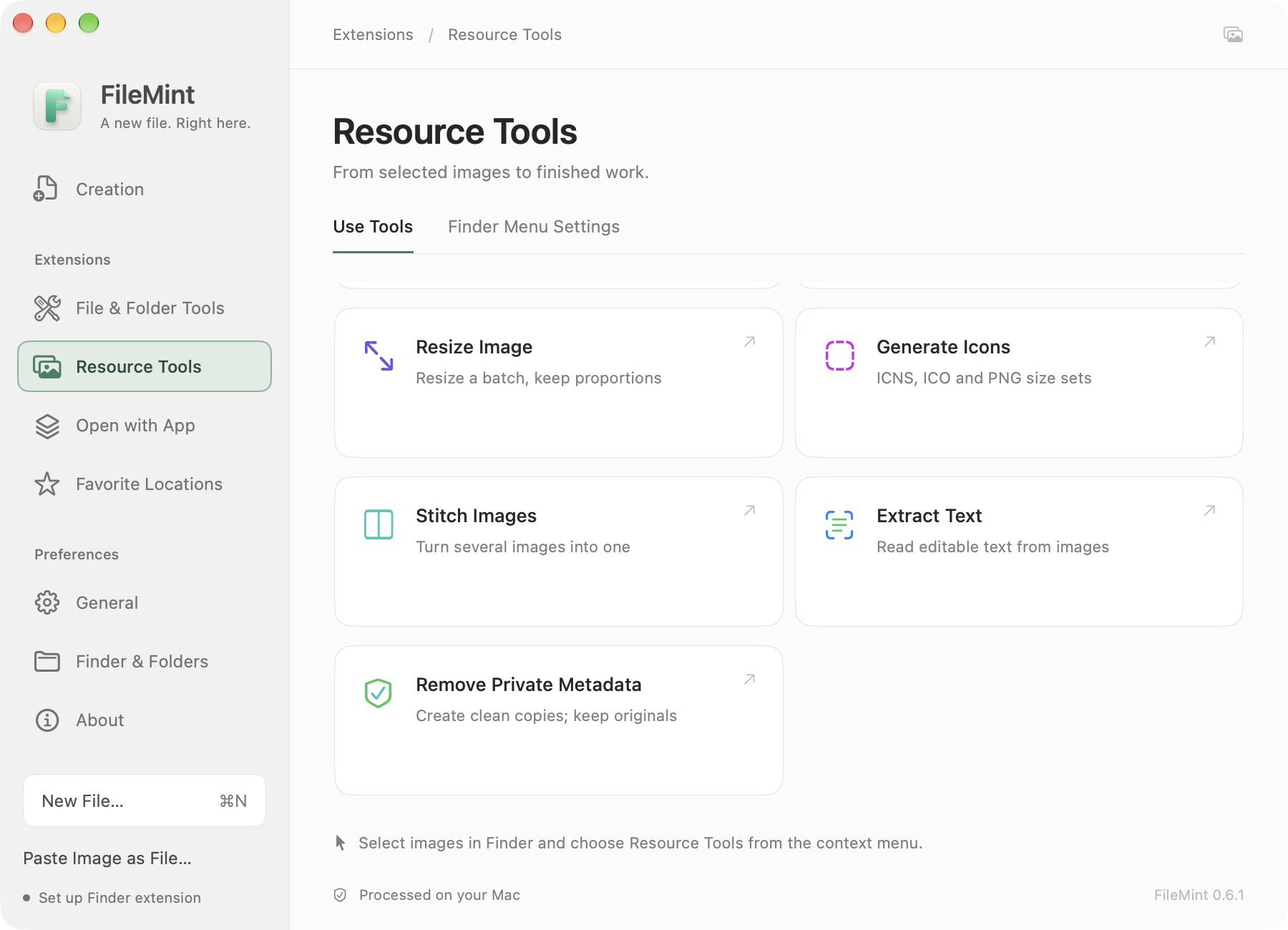 FileMint Resource Tools entry for Remove Private Metadata